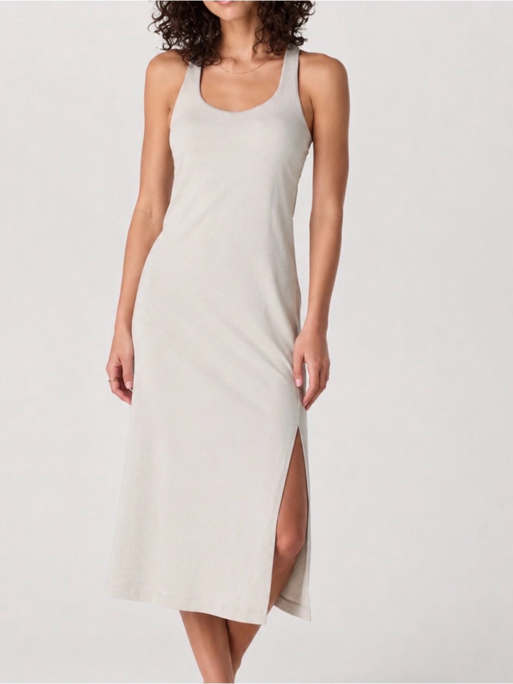Vuori Halo Essential Midi Dress Large Ecru Heather DreamKnit Racerback Bra